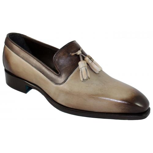 Emilio Franco 16190 Taupe / Chocolate Brown Genuine Calf Loafer Shoes With Tassel.
